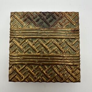 Vintage Volupte Compact Gold Tone Bamboo Lattice Pattern Mirror USA Made